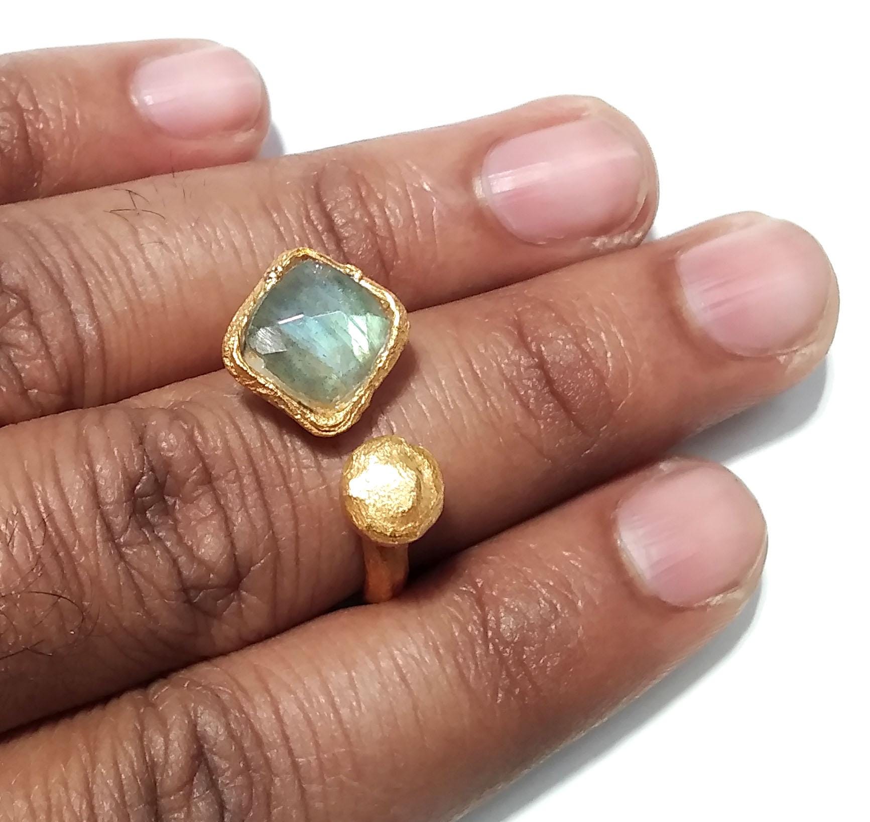 Labradorite Gemstone Ring, 925 Sterling Silver Gold Plated Ring, Natural Labradorite Ring, Silver Design Good Making Gift Ring, Gift For Her
